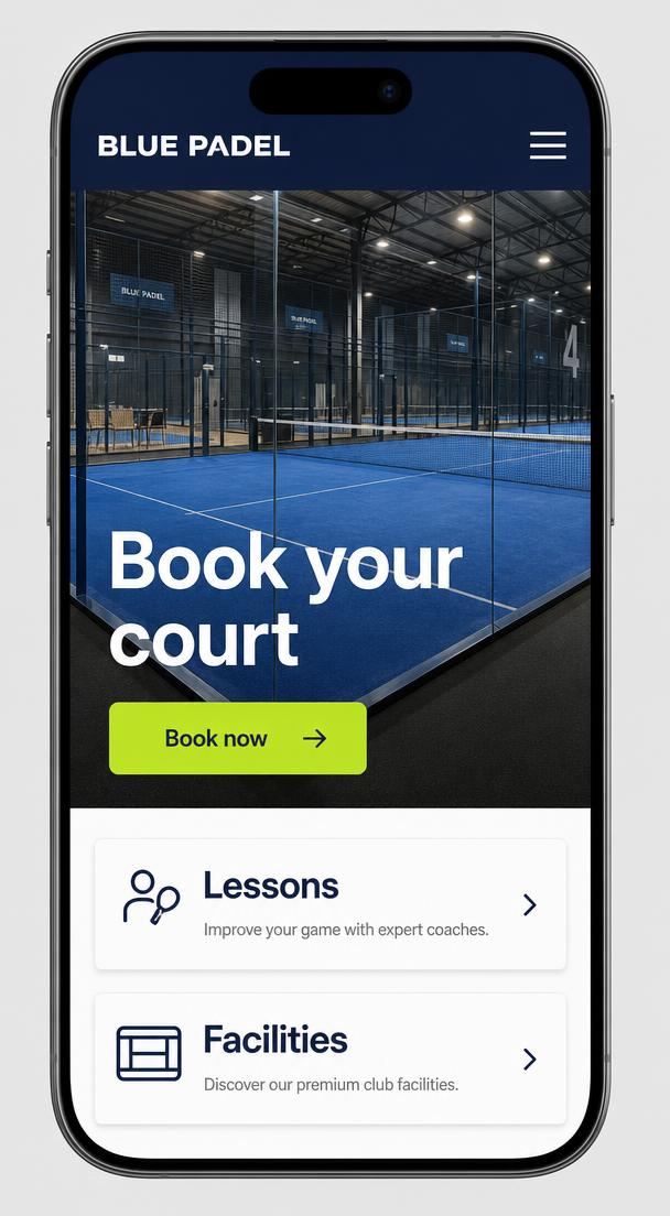 Blue Padel Club mobile website design